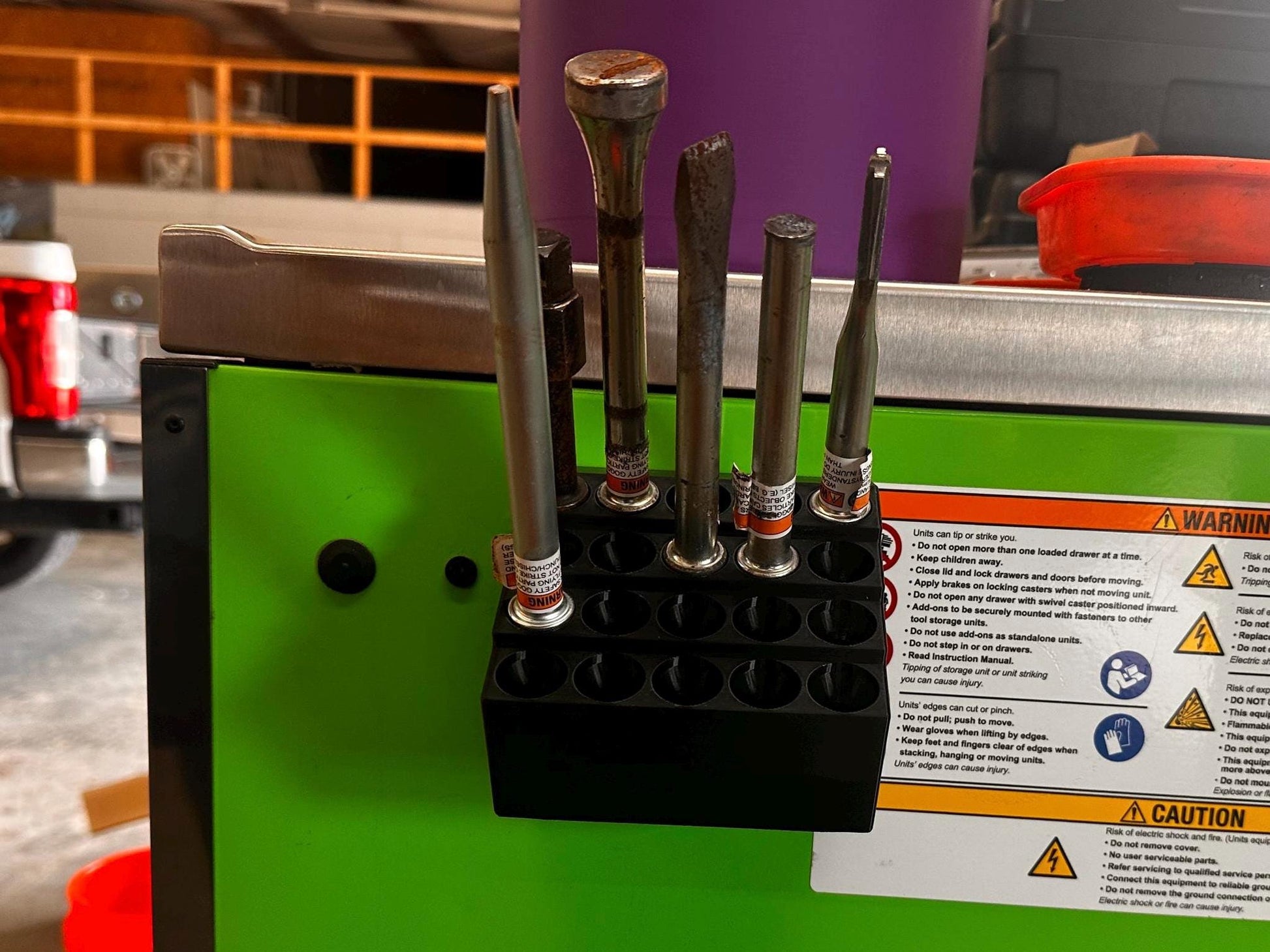 20 Piece Air Hammer Bit Holder (Magnetic) For side of tool cart or Hutch