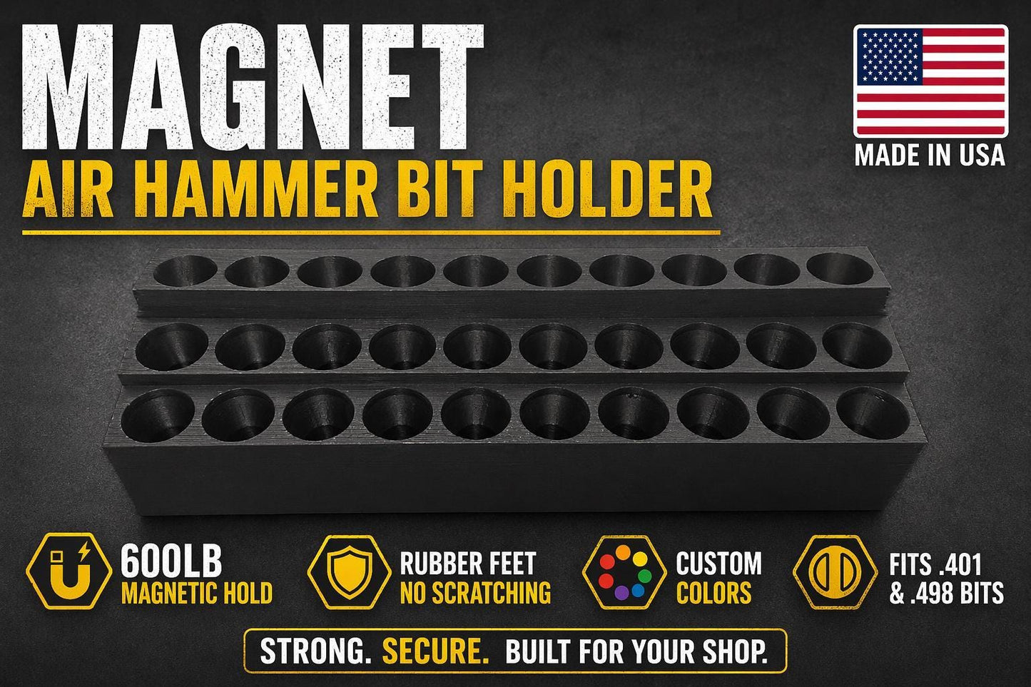 Magnetic Air Hammer Bit Holder (30 Piece Holder) 600LB .401/.498 capable.