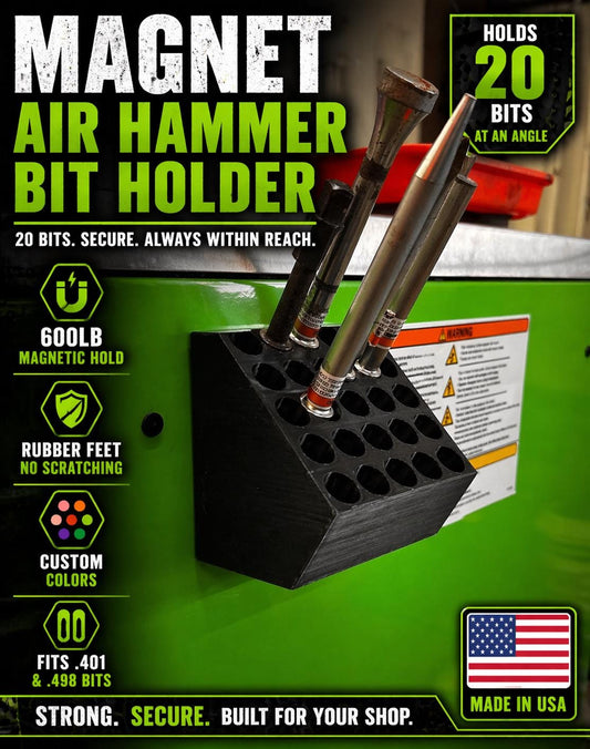 20 Piece Air Hammer Bit Holder (Magnetic) For side of tool cart or Hutch